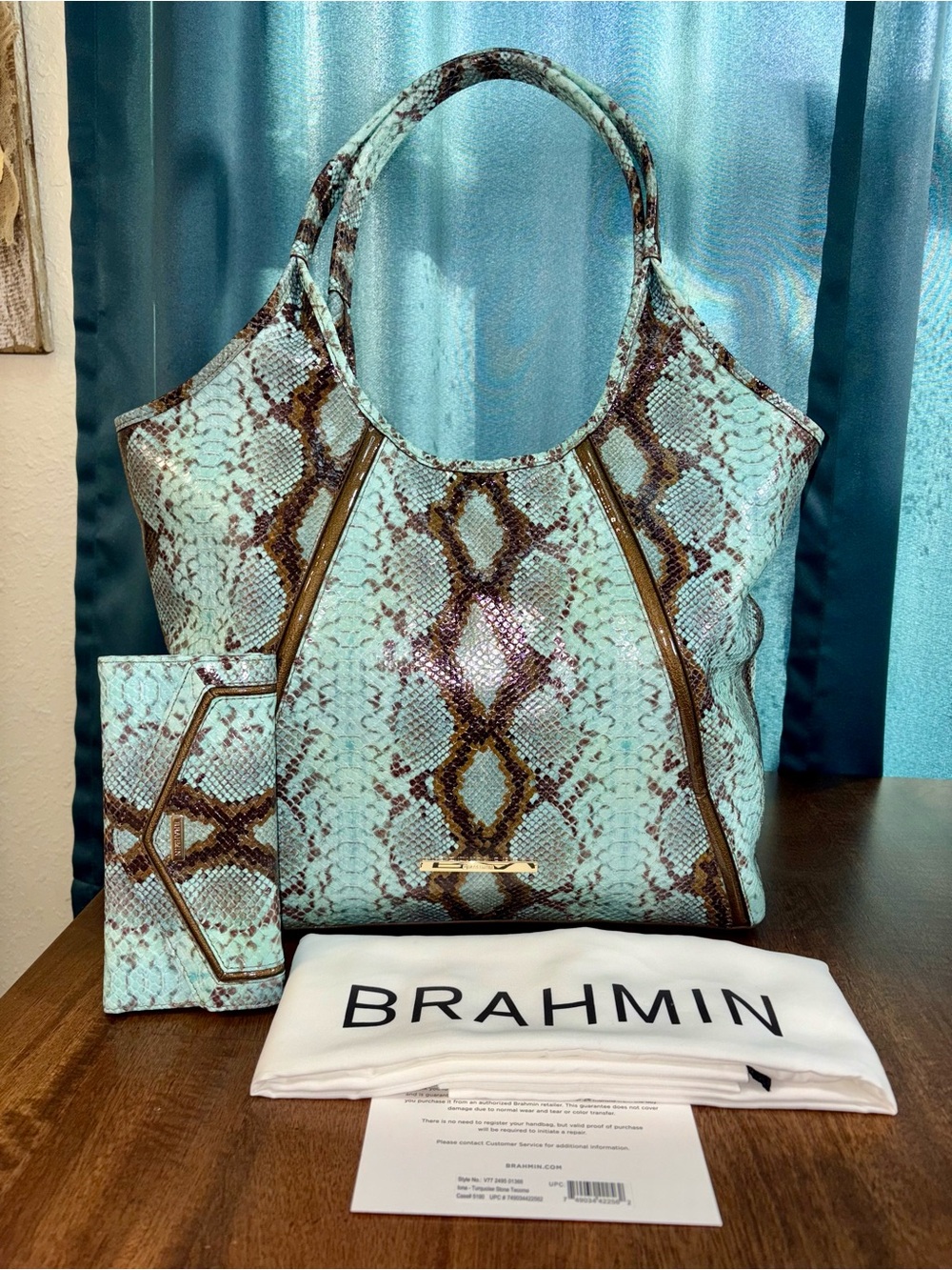 Brahmin EUC Iona/Veronica - Turquoise Stone Tecoma - Snake Emboss - Bag & Wallet